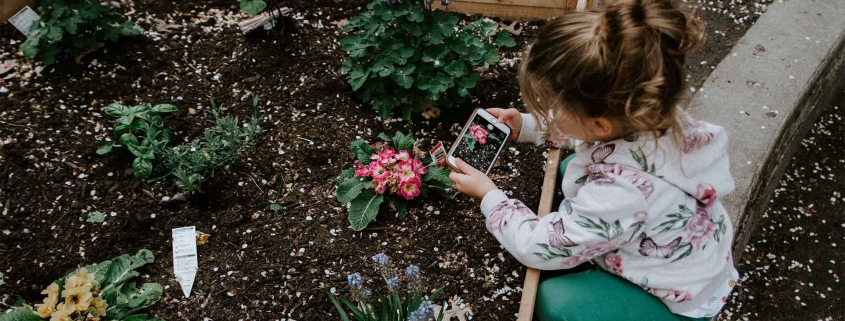 Wir haben 10 Tipps für Dich, wie Du das Klima schützen kannst. Mädchen pflanzt Blumen.